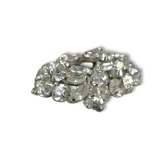 Weiss Silver Tone Clear Crystal Wreath Brooch Vintage - Picture 7 of 9